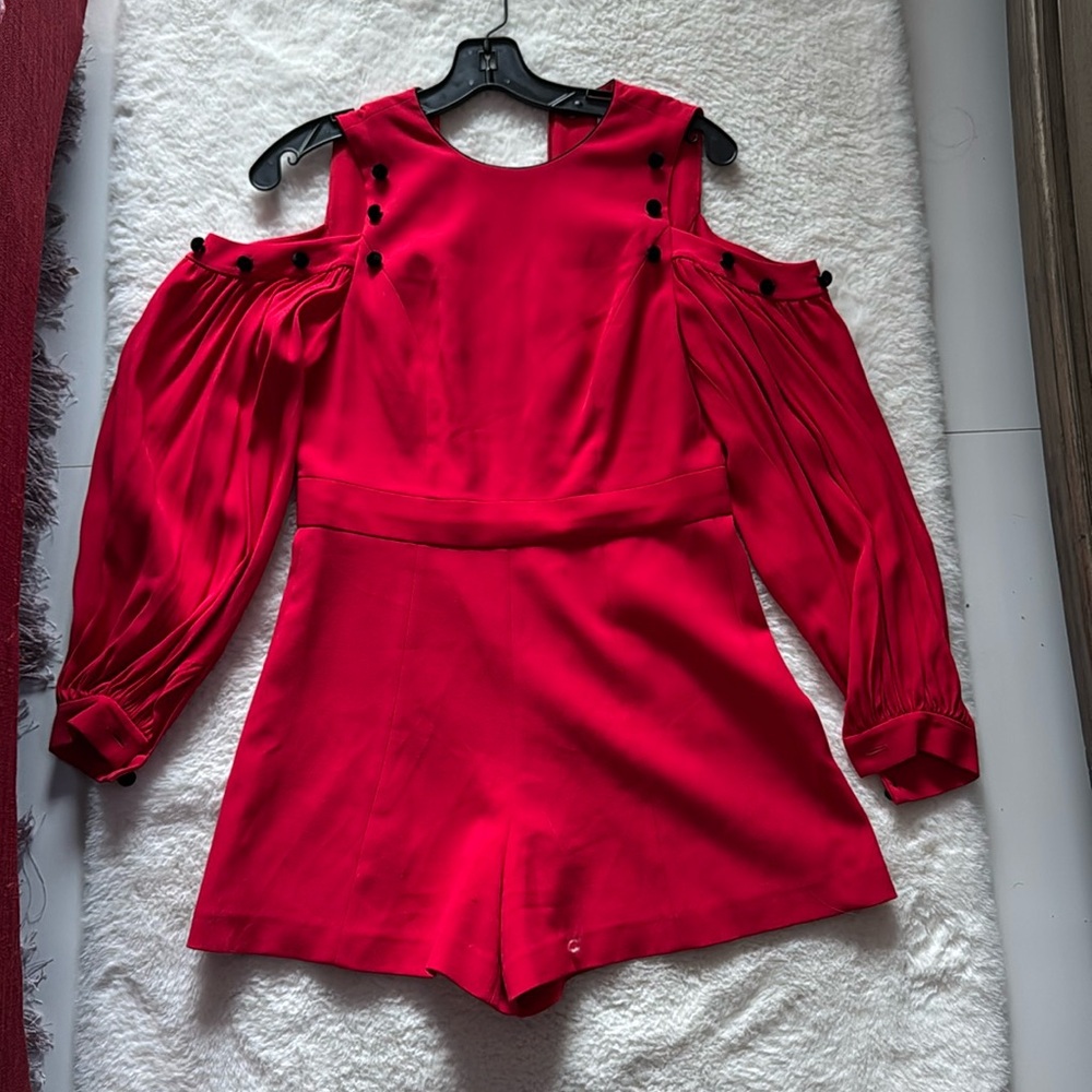 Alexis Asher Red Romper XS black velvet buttons